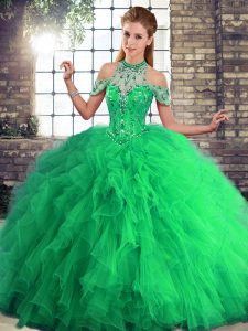 Free and Easy Sleeveless Beading and Ruffles Lace Up Quinceanera Dress