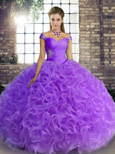 Fashionable Lavender Off The Shoulder Neckline Beading 15 Quinceanera Dress Sleeveless Lace Up