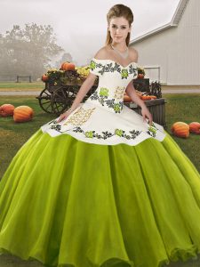 Olive Green Lace Up 15th Birthday Dress Embroidery Sleeveless Floor Length