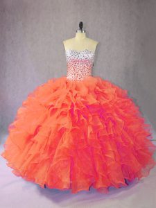 Floor Length Orange 15 Quinceanera Dress Sweetheart Sleeveless Lace Up