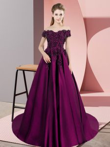 Lace Sweet 16 Quinceanera Dress Purple Zipper Sleeveless Court Train