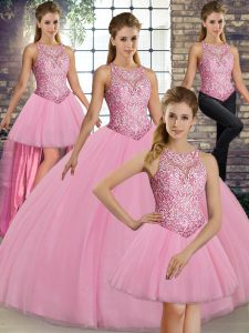 Sumptuous Pink Sweet 16 Quinceanera Dress Military Ball and Sweet 16 and Quinceanera with Embroidery Scoop Sleeveless Lace Up