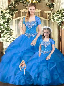Edgy Blue Sweetheart Lace Up Beading and Ruffles Vestidos de Quinceanera Sleeveless