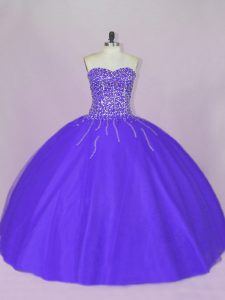 Cheap Blue and Purple Lace Up Sweetheart Beading Sweet 16 Dresses Tulle Sleeveless
