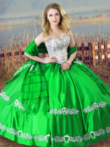 Eye-catching Ball Gowns Satin Sweetheart Sleeveless Beading and Embroidery Floor Length Lace Up Quince Ball Gowns
