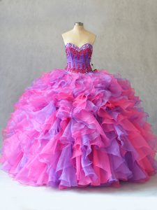 Spectacular Multi-color Sleeveless Beading and Ruffles Lace Up Vestidos de Quinceanera