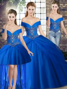 Graceful Royal Blue Sleeveless Brush Train Beading and Pick Ups Quinceanera Gown