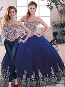 Free and Easy Floor Length Two Pieces Sleeveless Royal Blue 15 Quinceanera Dress Lace Up