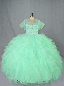 Simple Apple Green Ball Gown Prom Dress Sweet 16 and Quinceanera with Beading and Ruffles Sweetheart Sleeveless Lace Up