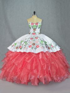 Stylish Sleeveless Lace Up Embroidery and Ruffles Sweet 16 Quinceanera Dress