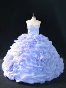 Great Lavender Ball Gowns Sweetheart Sleeveless Organza Court Train Lace Up Embroidery and Pick Ups and Hand Made Flower Sweet 16 Dresses