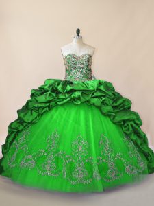 Customized Green Lace Up Sweetheart Beading and Pick Ups Sweet 16 Quinceanera Dress Taffeta and Tulle Sleeveless Brush Train