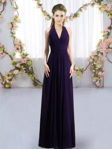 Ideal Floor Length Empire Sleeveless Dark Purple Dama Dress Zipper