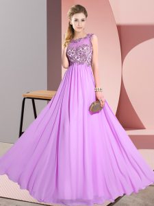 Lilac Scoop Backless Beading and Appliques Quinceanera Dama Dress Sleeveless