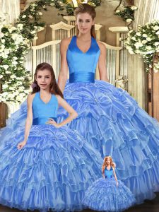 Luxurious Organza Sleeveless Floor Length Quinceanera Gowns and Ruffles and Pick Ups
