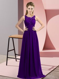 Graceful Purple Scoop Neckline Beading and Appliques Dama Dress Sleeveless Zipper
