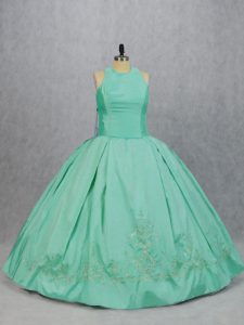 Eye-catching Apple Green Ball Gowns Embroidery Quinceanera Dresses Zipper Satin Sleeveless Floor Length