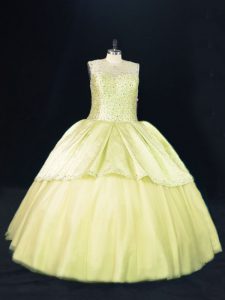 Super Yellow Green Sleeveless Beading Lace Up Quinceanera Dress