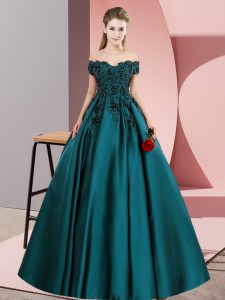 Super Sleeveless Floor Length Lace Zipper Ball Gown Prom Dress with Teal