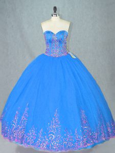 Exceptional Blue Sleeveless Tulle Lace Up 15th Birthday Dress for Sweet 16 and Quinceanera