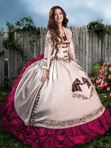 Perfect Hot Pink Sleeveless Satin Lace Up Quinceanera Gowns for Sweet 16 and Quinceanera