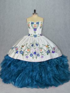 Extravagant Sweetheart Sleeveless Lace Up Vestidos de Quinceanera Blue Organza