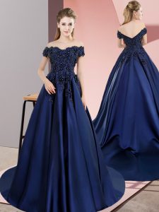 Spectacular Navy Blue Sweet 16 Dresses Satin Sleeveless Lace