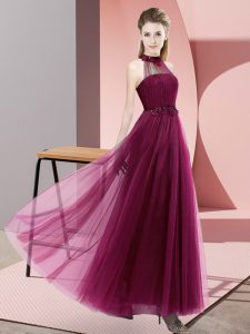 Charming Beading and Appliques Vestidos de Damas Fuchsia Lace Up Sleeveless Floor Length