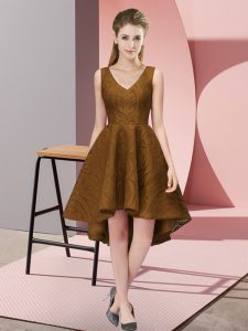 Sumptuous Brown Sleeveless Lace Zipper Dama Dress for Wedding Party