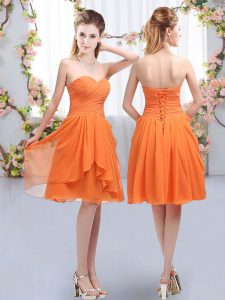 Stunning Orange Lace Up Dama Dress Ruffles and Ruching Sleeveless Knee Length