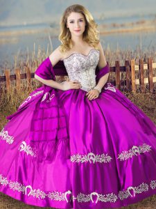 Sweetheart Sleeveless Lace Up Sweet 16 Dresses Purple Satin