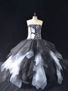 Comfortable White And Black Sleeveless Tulle Lace Up 15th Birthday Dress for Sweet 16 and Quinceanera