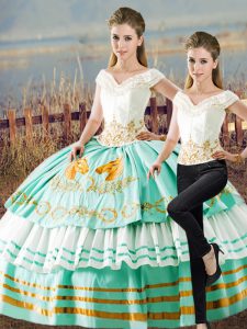 Lovely Sleeveless Lace Up Floor Length Embroidery and Ruffled Layers Sweet 16 Dresses