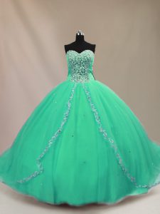 Trendy Sleeveless Court Train Beading Lace Up Sweet 16 Quinceanera Dress