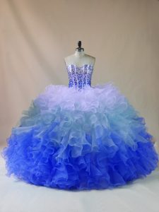 Exceptional Multi-color Lace Up Quinceanera Gowns Beading and Ruffles Sleeveless Floor Length