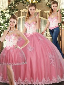 Watermelon Red 15 Quinceanera Dress Sweet 16 and Quinceanera with Beading and Appliques Sweetheart Sleeveless Lace Up