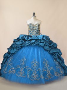 Blue Quinceanera Gowns Sweet 16 and Quinceanera with Beading and Pick Ups Sweetheart Sleeveless Brush Train Lace Up