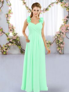 Fitting Floor Length Empire Sleeveless Apple Green Vestidos de Damas Lace Up