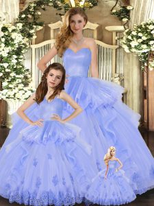 Free and Easy Ball Gowns Quinceanera Dress Lavender Sweetheart Tulle Sleeveless Floor Length Lace Up