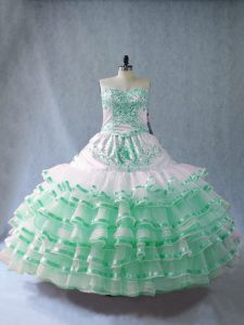Sweetheart Sleeveless Organza Quinceanera Dress Embroidery and Ruffled Layers Lace Up