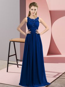 Scoop Sleeveless Zipper Court Dresses for Sweet 16 Royal Blue Chiffon