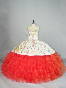 Fine Coral Red Sleeveless Organza Lace Up Sweet 16 Dresses for Sweet 16 and Quinceanera