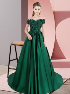 Adorable Green Quinceanera Gown Off The Shoulder Sleeveless Court Train Zipper