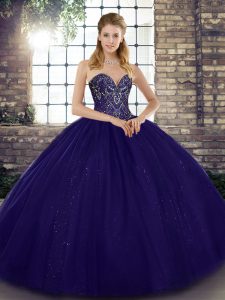Fancy Floor Length Purple Ball Gown Prom Dress Sweetheart Sleeveless Lace Up