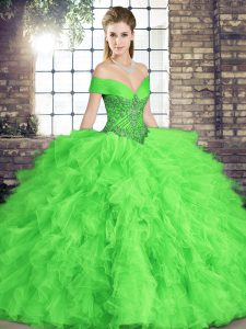 Dramatic Lace Up Off The Shoulder Beading and Ruffles Quinceanera Dresses Tulle Sleeveless
