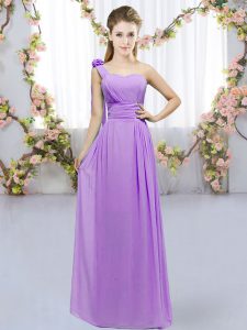 Super Sleeveless Chiffon Floor Length Lace Up Dama Dress for Quinceanera in Lavender with Hand Made Flower
