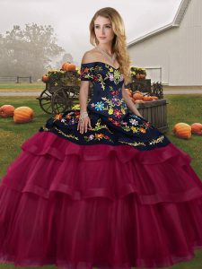 Delicate Off The Shoulder Sleeveless Brush Train Lace Up Sweet 16 Quinceanera Dress Fuchsia Tulle