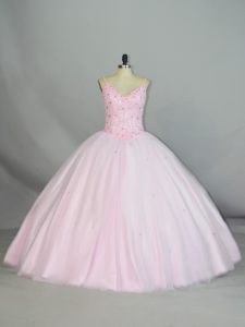 On Sale Sleeveless Lace Up Floor Length Beading and Lace Sweet 16 Dress