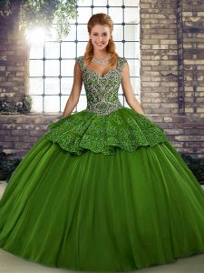 Customized Sleeveless Floor Length Beading and Appliques Lace Up Sweet 16 Dresses with Green