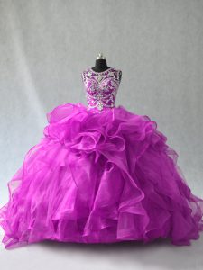 Ball Gowns Sweet 16 Quinceanera Dress Purple Scoop Organza Sleeveless Floor Length Lace Up